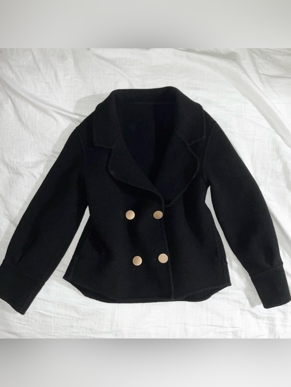 Black Double-Breasted Women's Peacoat